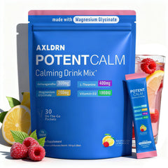 Glass of PotentCalm Raspberry Lemonade electrolyte drink