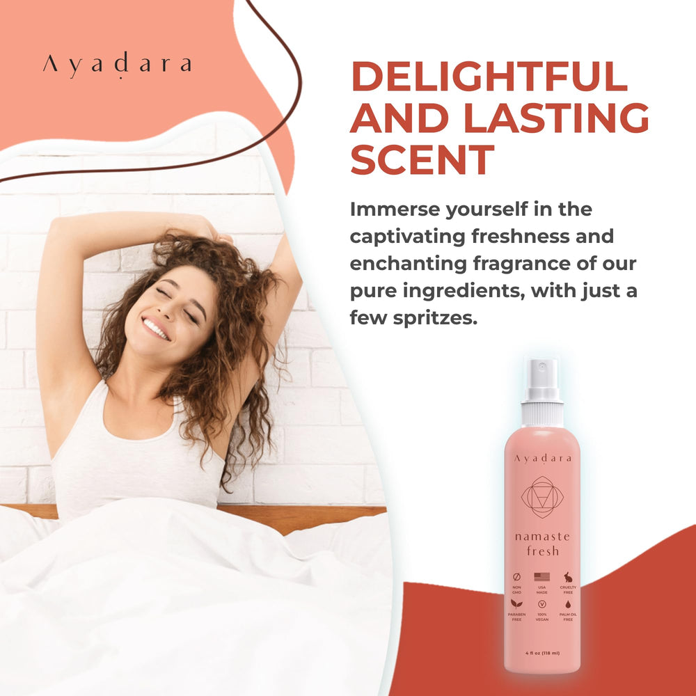 Ayadara Namaste yoga mat spray ready for post-workout aromatherapy and focus.