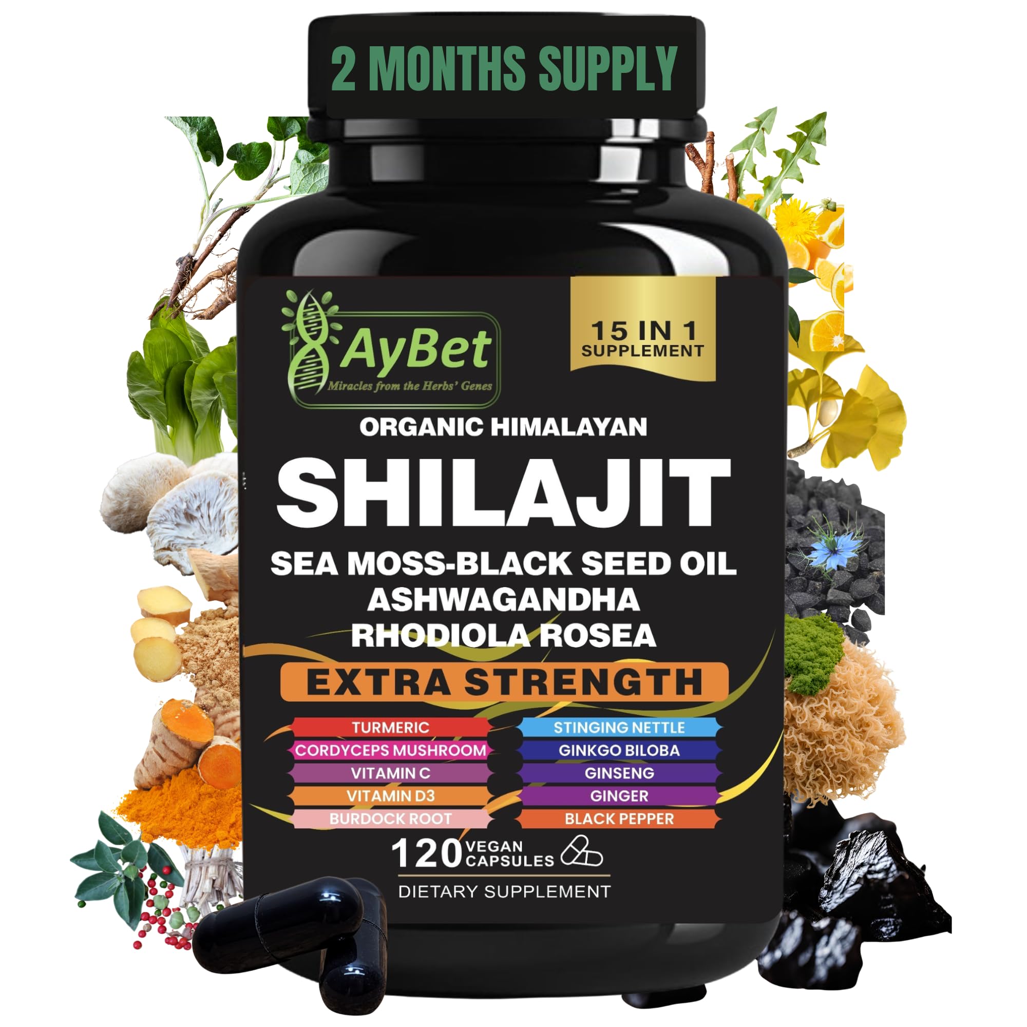 AyBet Shilajit bottle with 120 capsules main image