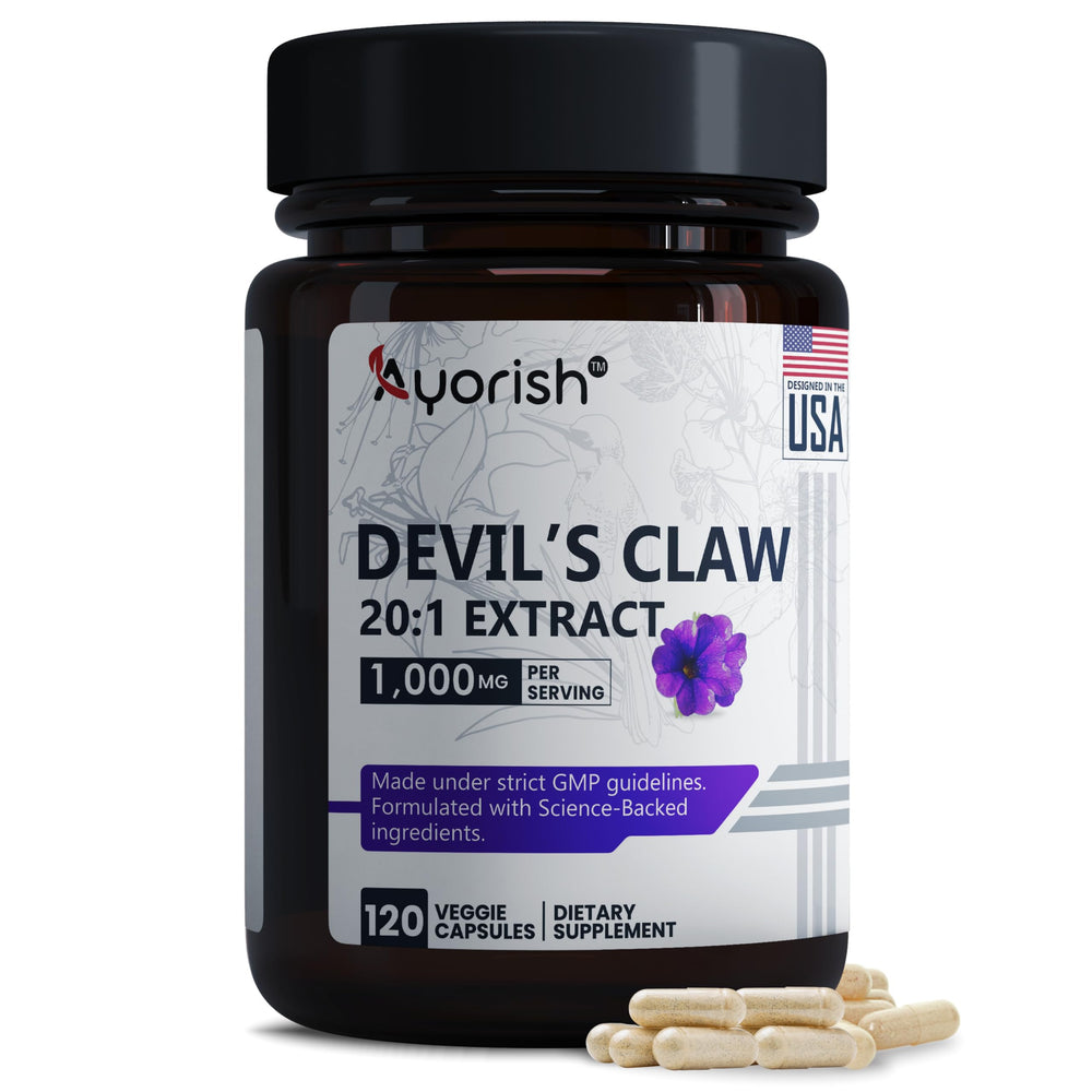 Ayorish Devils Claw 1000mg bottle label close-up
