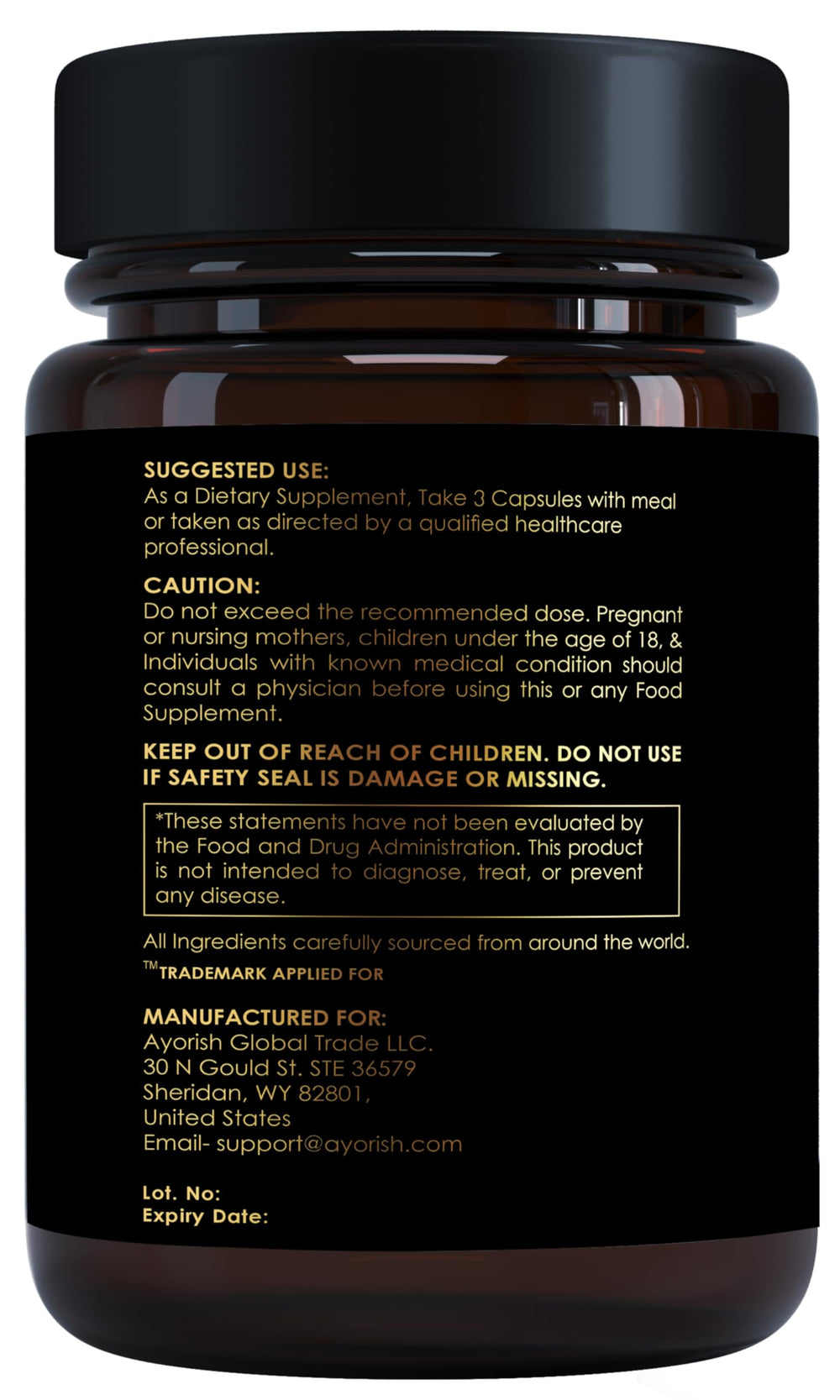Ayorish open bottle displaying vegetarian capsules for convenient daily dosing