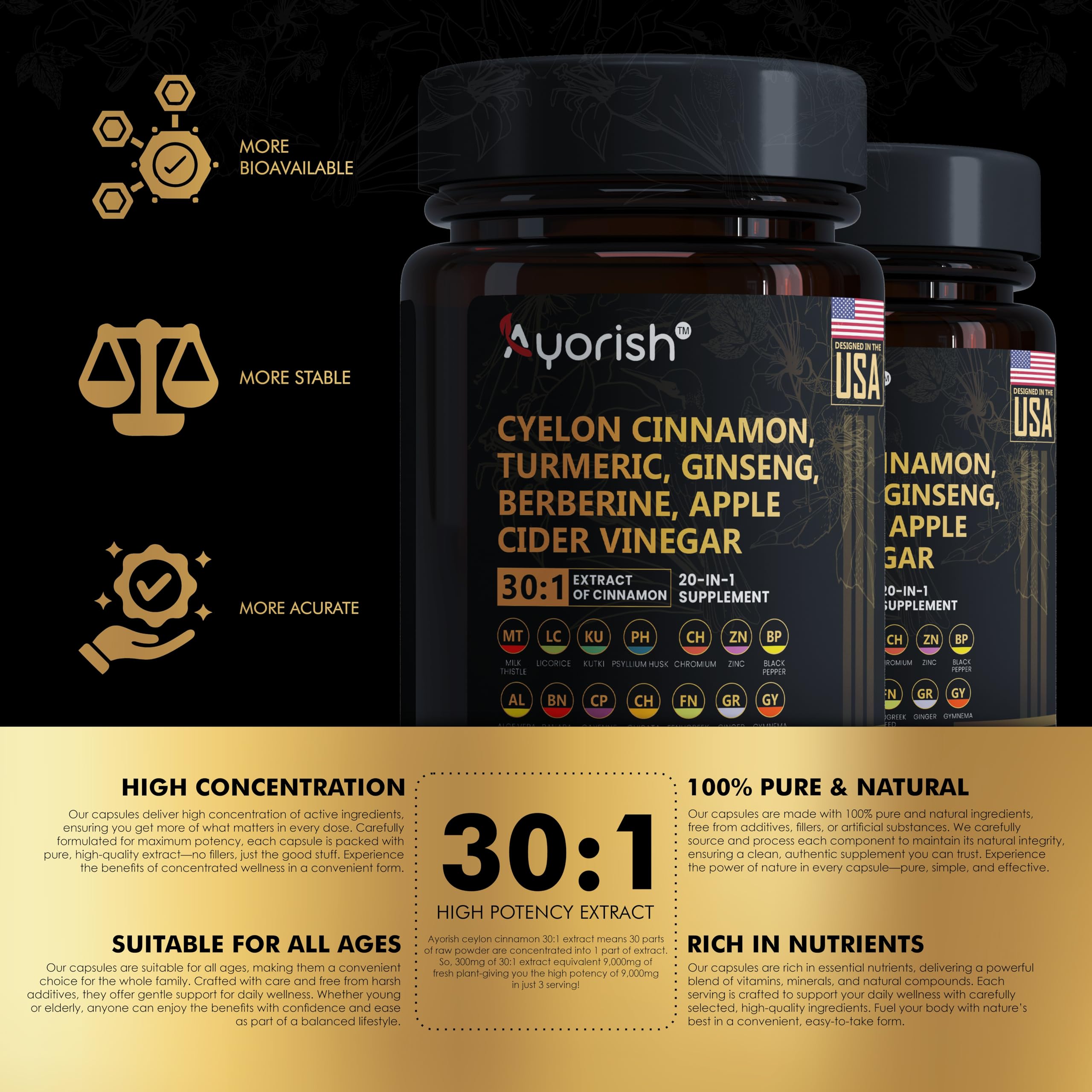 USA facility badge indicating premium ingredients and manufacturing.