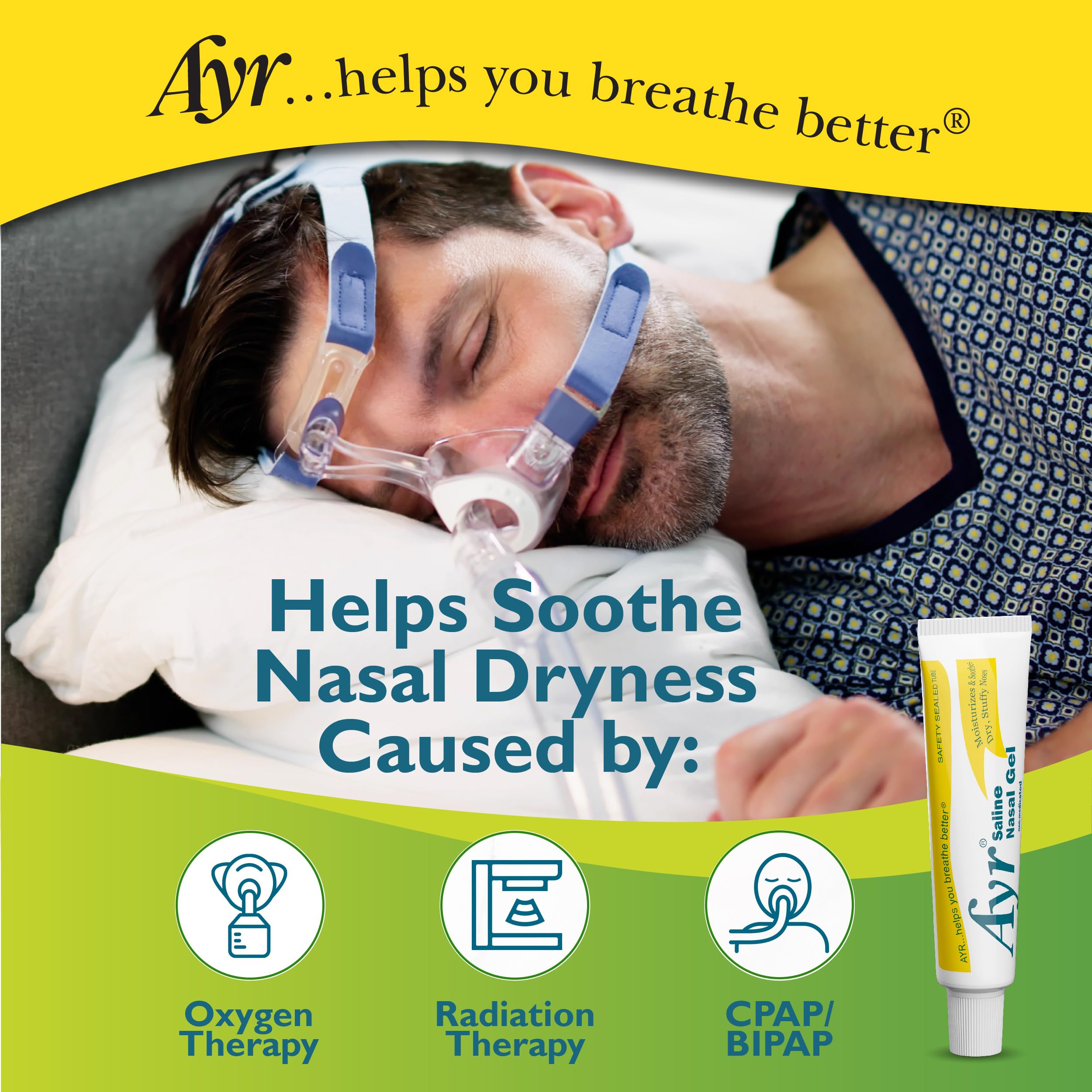 AYR Saline Nasal Gel swatches on surface convey product texture.