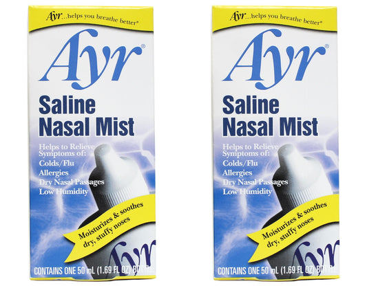 AYR Saline Nasal Mist pack of two bottles for easy replenishment.