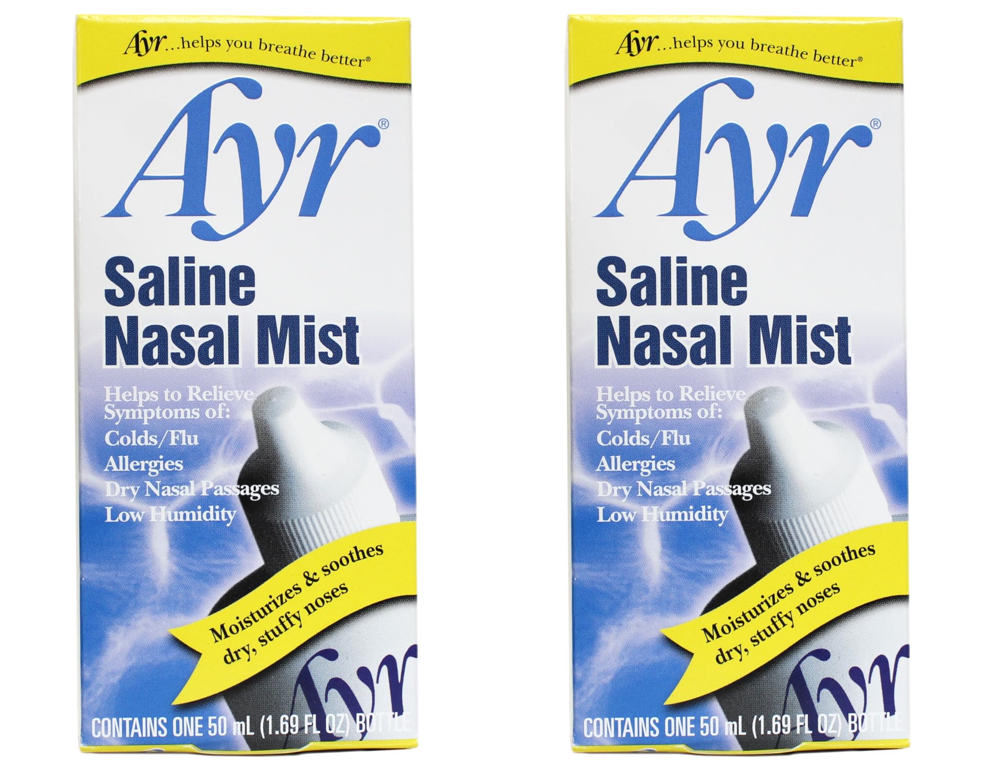 AYR Saline Nasal Mist pack of two bottles for easy replenishment.