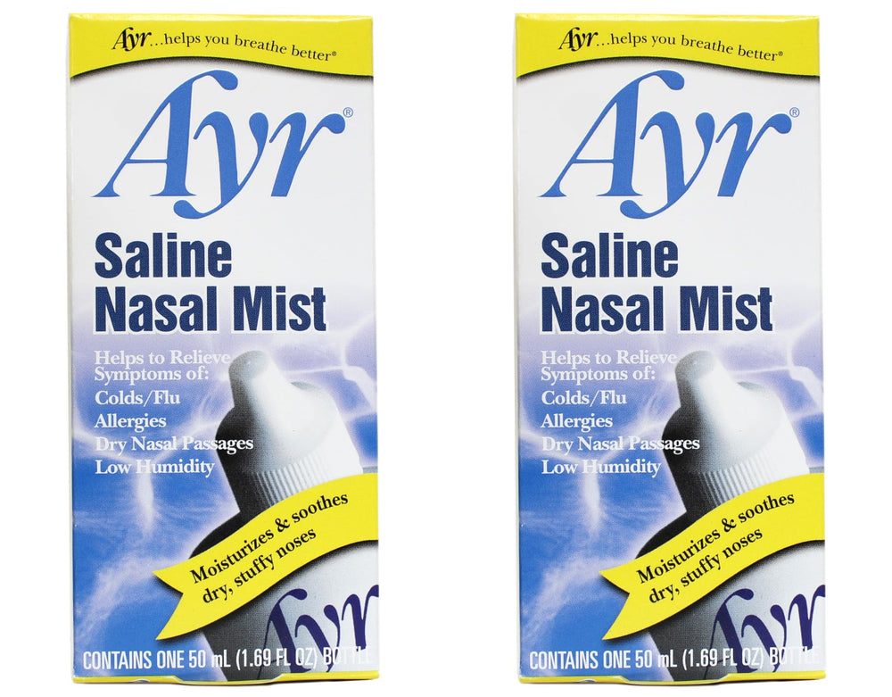 AYR Saline Nasal Mist pack of two bottles for easy replenishment.