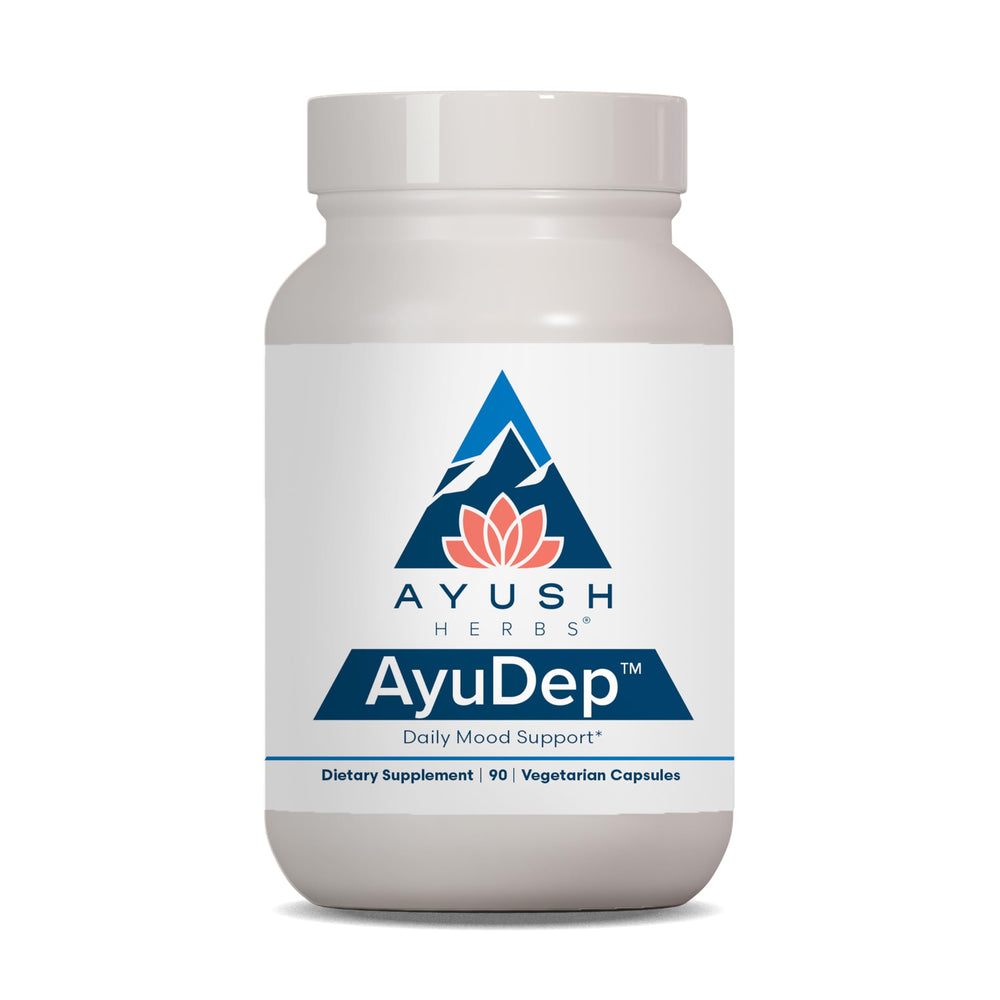 AyuDep saffron and ashwagandha capsules bottle