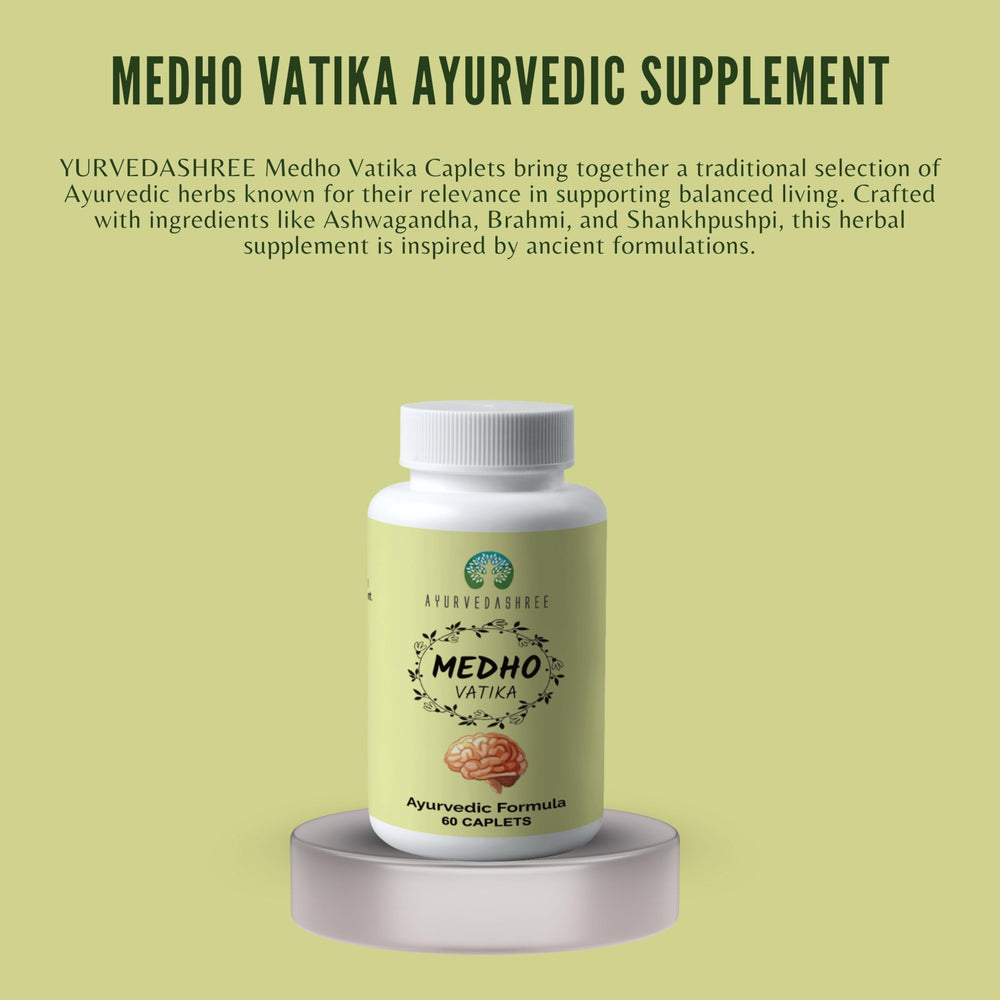 Close-up of AYUREVDASHREE Medho Vatika 60 Caplets bottle