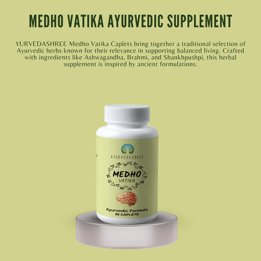 Close-up of AYUREVDASHREE Medho Vatika 60 Caplets bottle