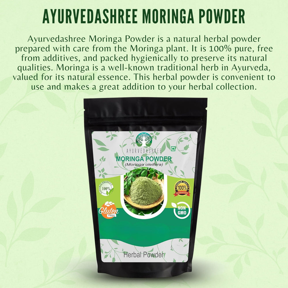 Lab tested purity badge on Moringa powder packaging