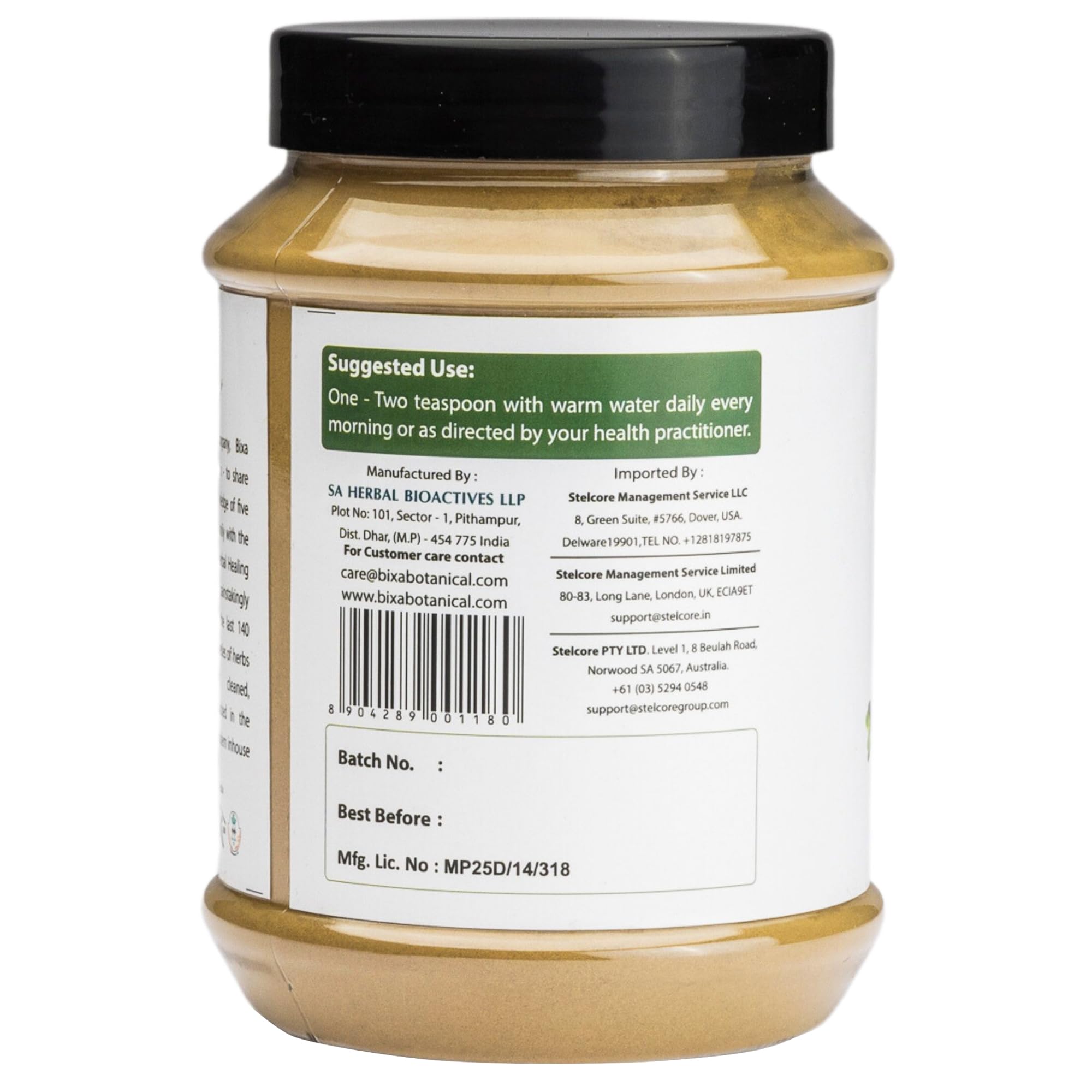 Ayurvedic herbal supplement bottle label showing gluten-free and non-GMO