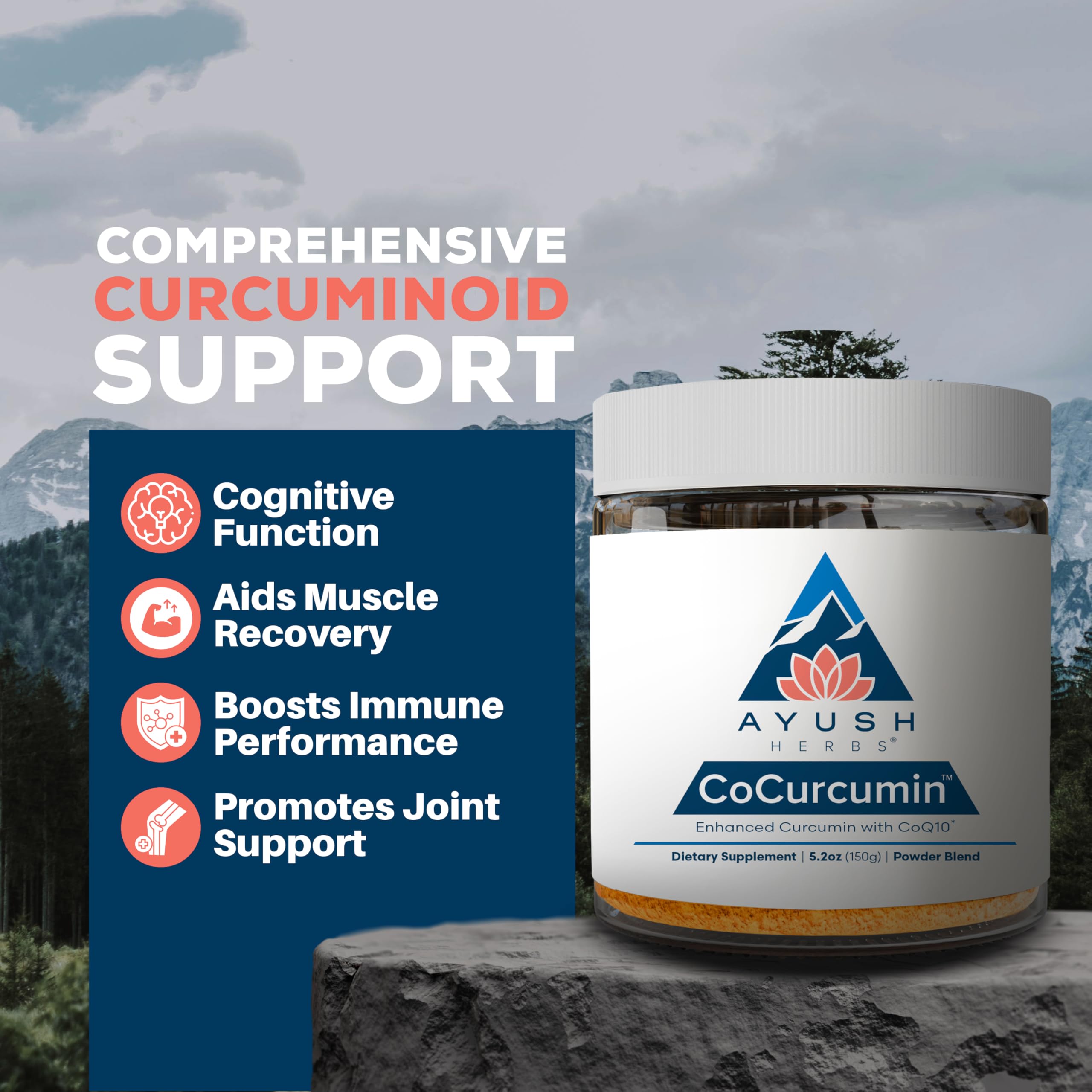 Ayush Curcumin bottle showing 4.2 oz jar and serving size