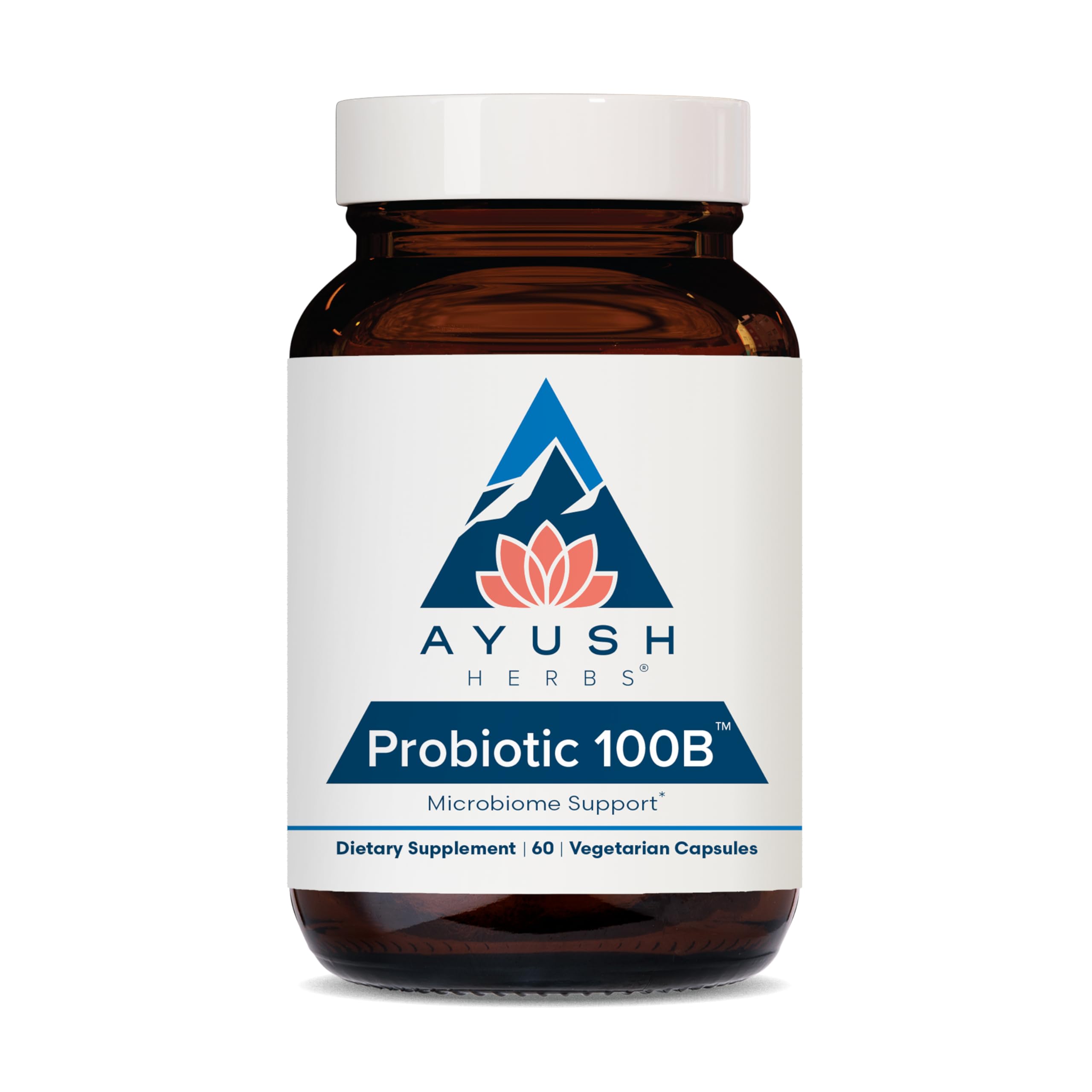Ayush Herbs All-Natural Probiotic 100B bottle front view for gut support