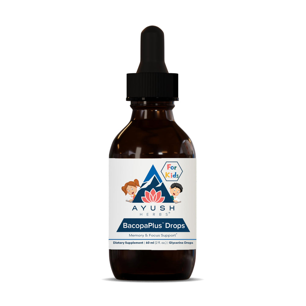 Ayush Herbs BacopaPlus Drops for Kids bottle and label
