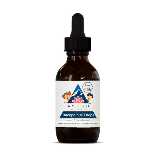 Ayush Herbs BacopaPlus Drops for Kids bottle and label