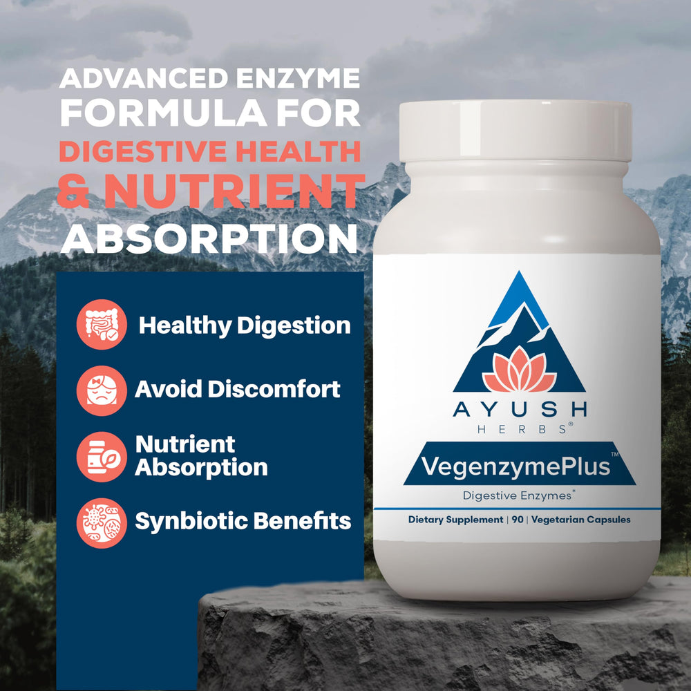 VegenzymePlus capsules arranged with ingredients visualization