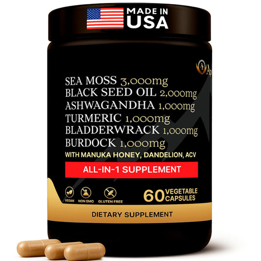 AZ ApexZone Sea Moss Multivitamin bottle with burdock and turmeric blend