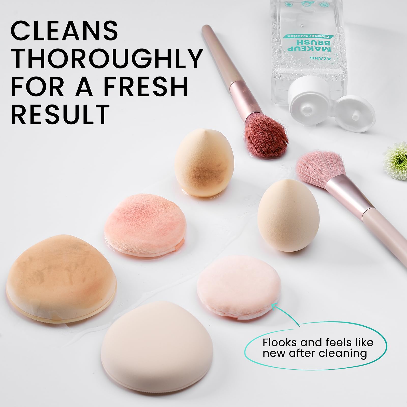 All-in-one cleanser for brushes, sponges, and puffs from Azang.