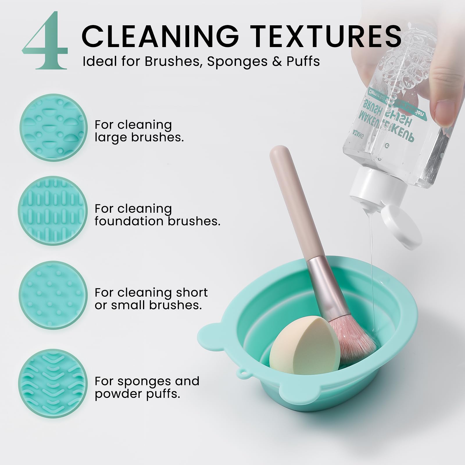 Textured pad and silicone ridges for deep bristle cleansing.