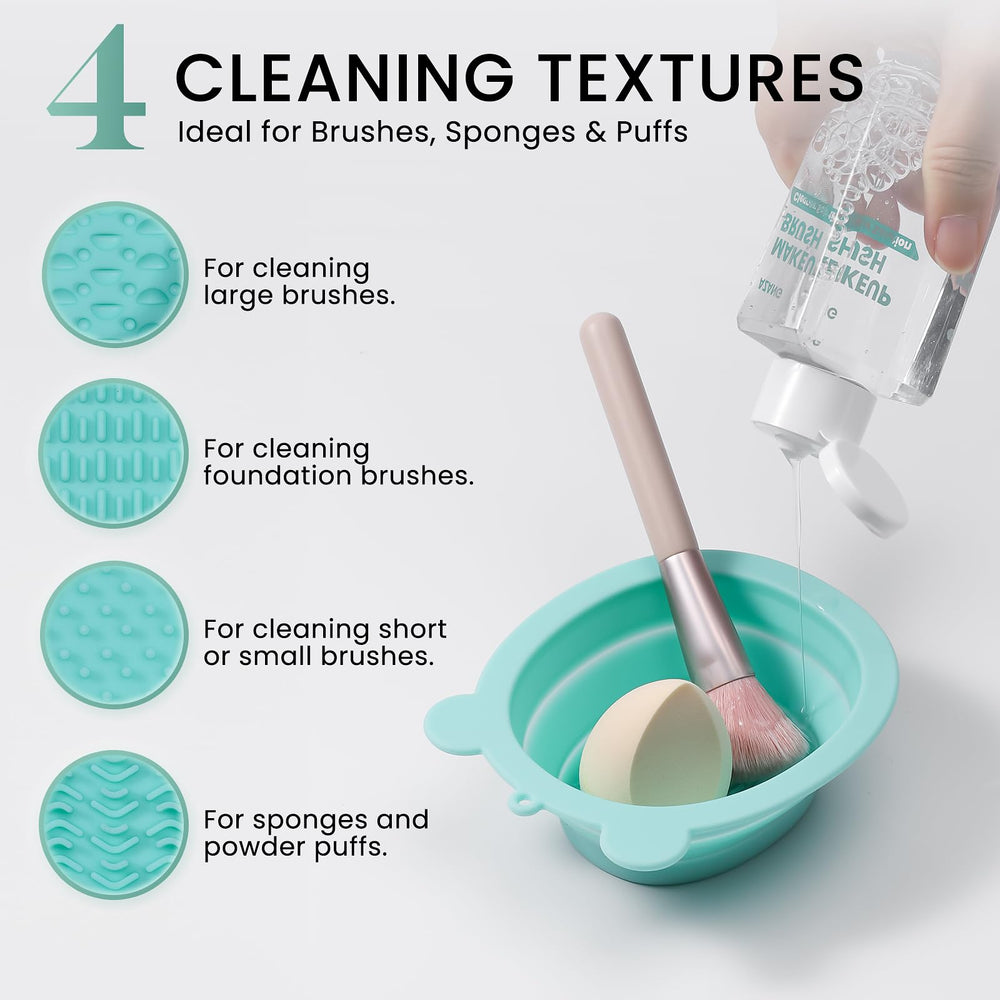 Textured pad and silicone ridges for deep bristle cleansing.