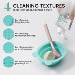 Textured pad and silicone ridges for deep bristle cleansing.