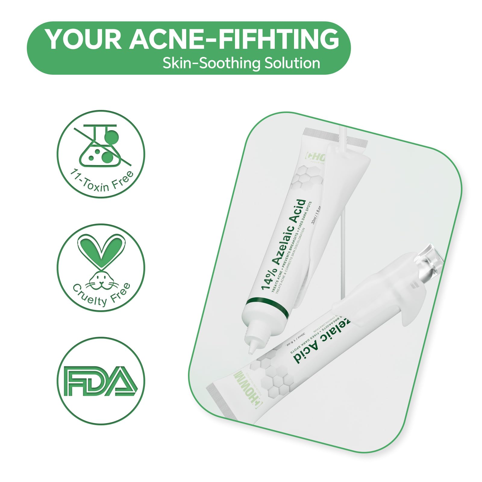 Azelaic acid 14% serum niacinamide ingredient highlighted for skin support.