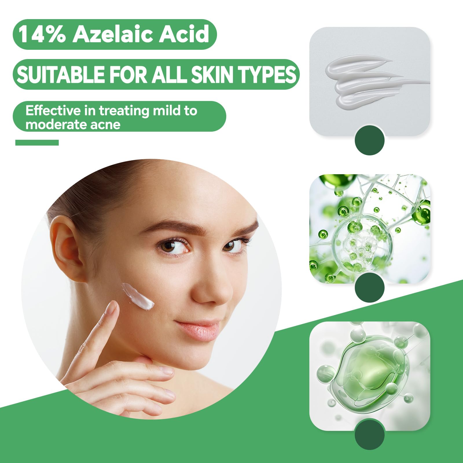 Azelaic acid 14% serum pore smoothing depiction on clean skin.