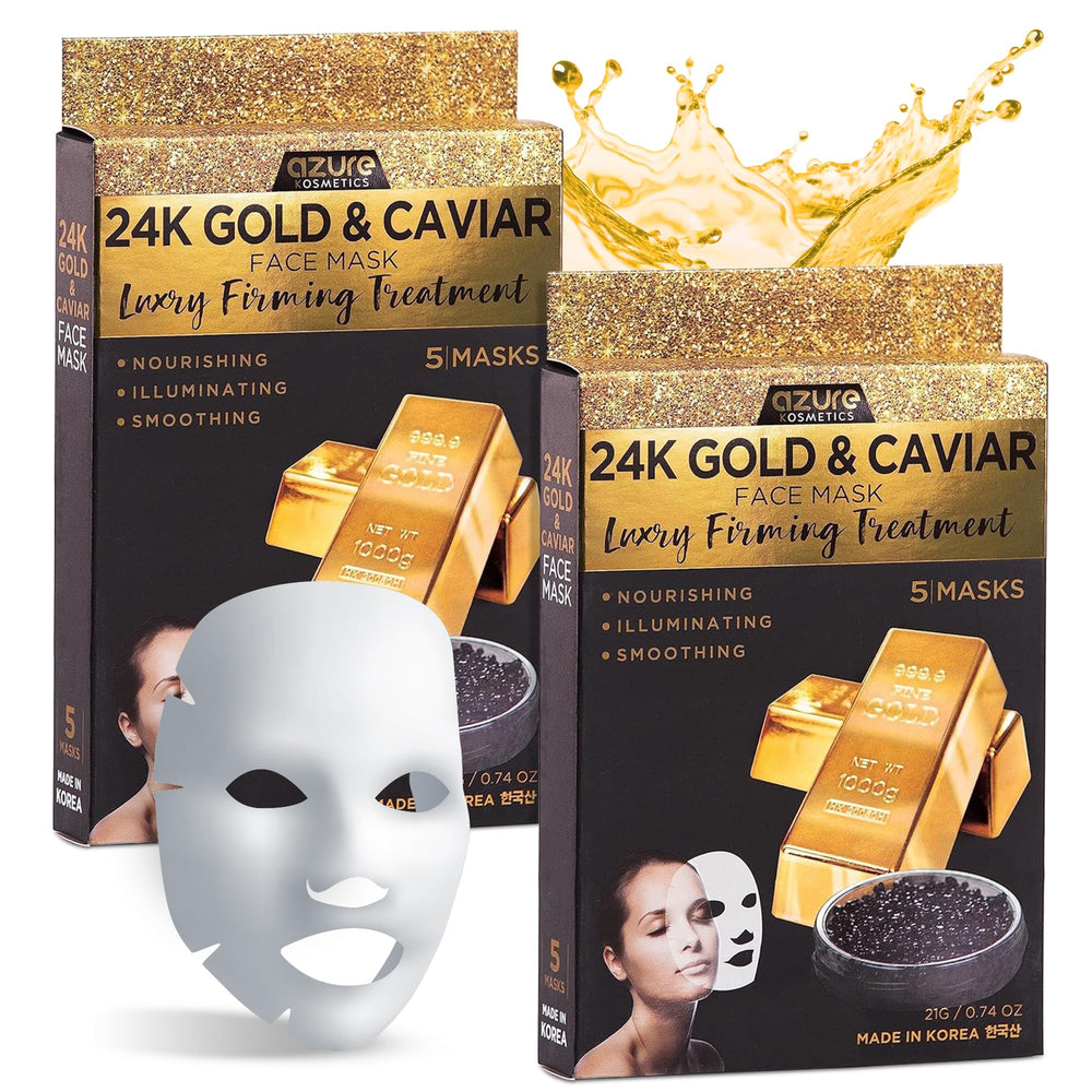 Azure Cosmetics 24K Gold and Caviar mask packaging close-up for radiant hydration.