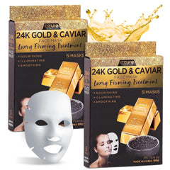 Azure Cosmetics 24K Gold and Caviar mask packaging close-up for radiant hydration.