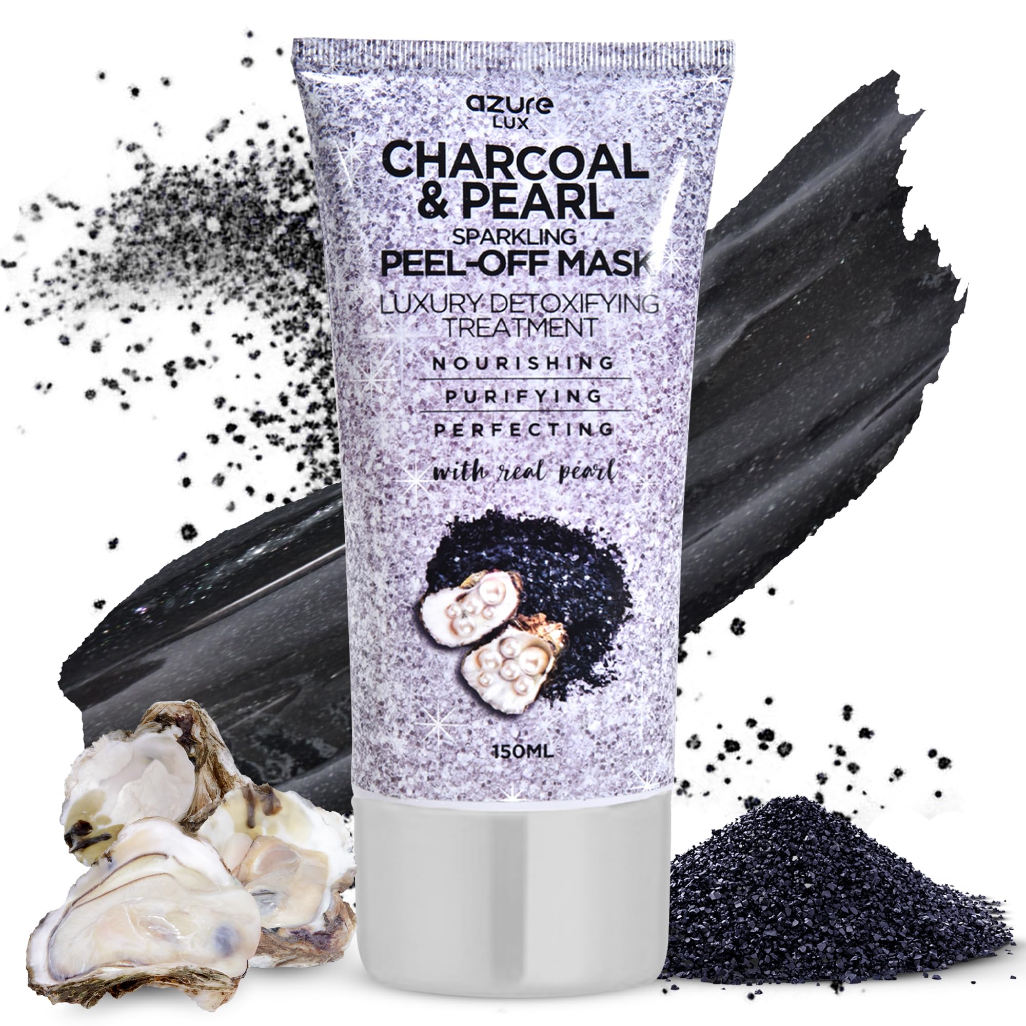Azure Cosmetics Charcoal Pearl Sparkling Peel-Off Mask packaging showing oil-control benefits