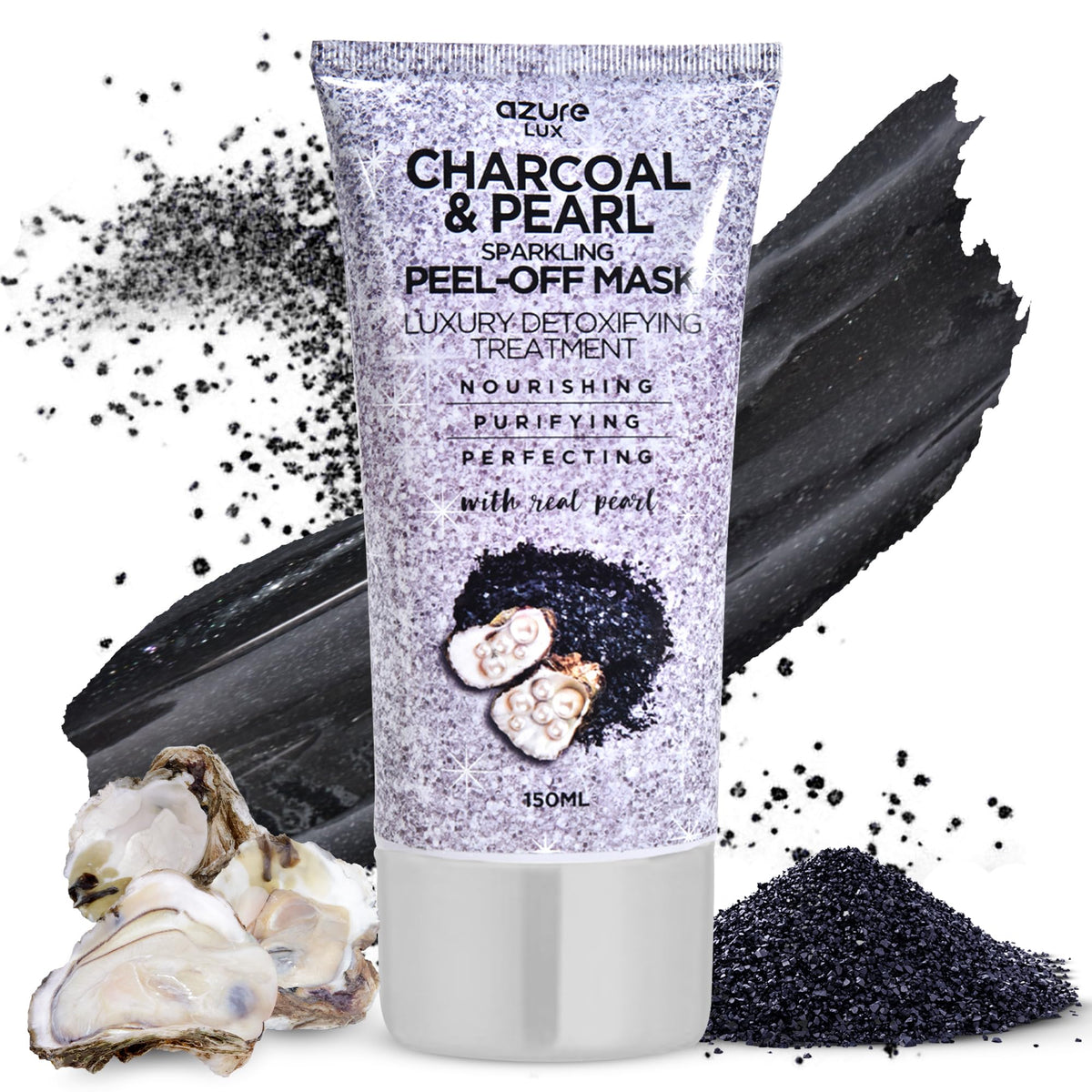 Azure Cosmetics Charcoal Pearl Sparkling Peel-Off Mask packaging showing oil-control benefits