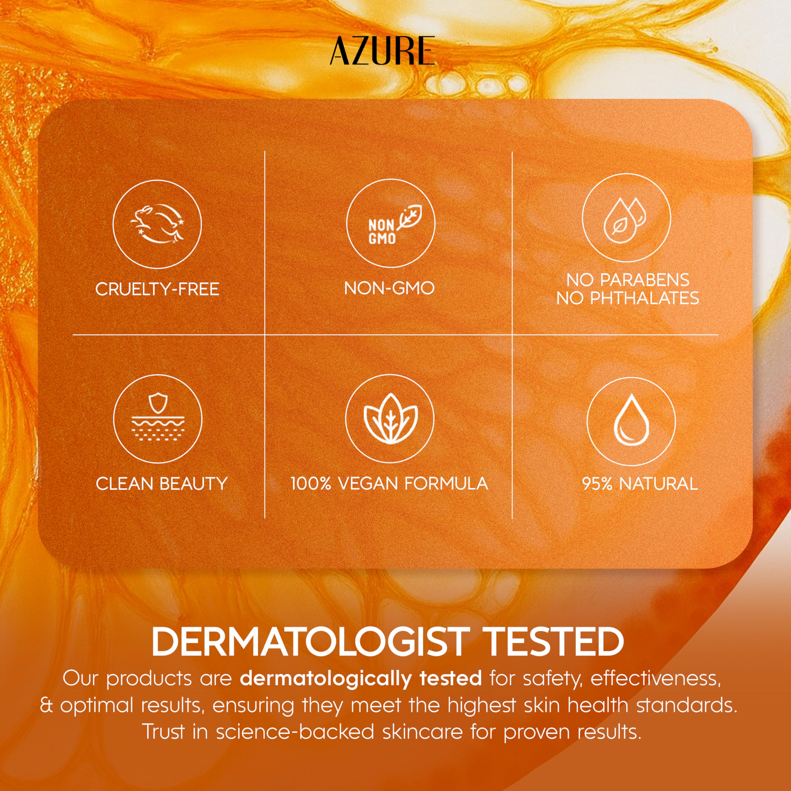 Azure Cosmetics clean beauty label indicating vegan, gentle formula.