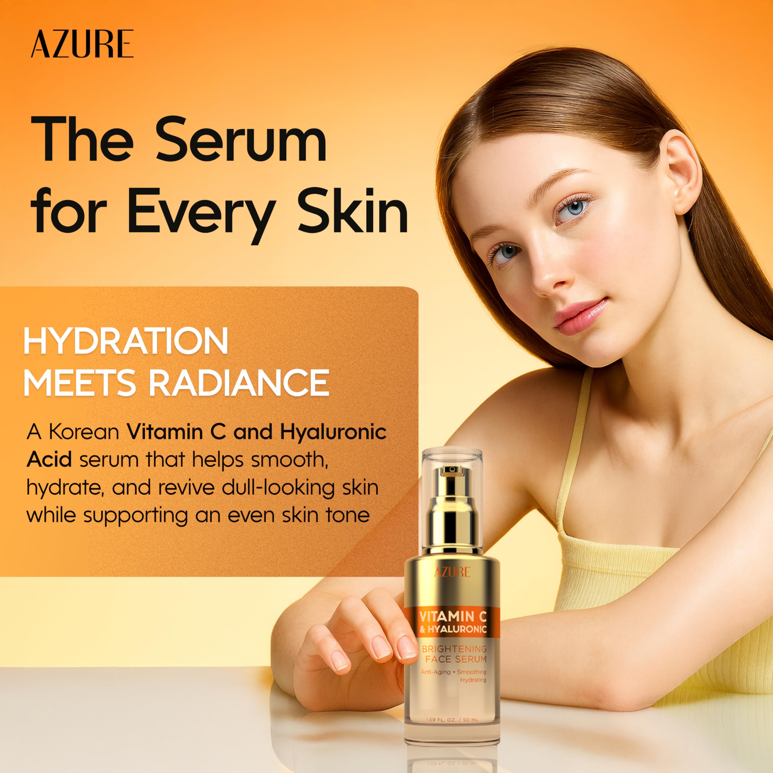 Azure Cosmetics serum on forehead close-up highlighting smooth texture.