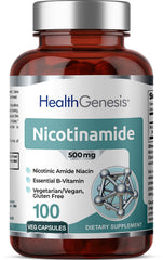 Bottle of B-3 Nicotinamide 500 mg 100 Vcaps front view