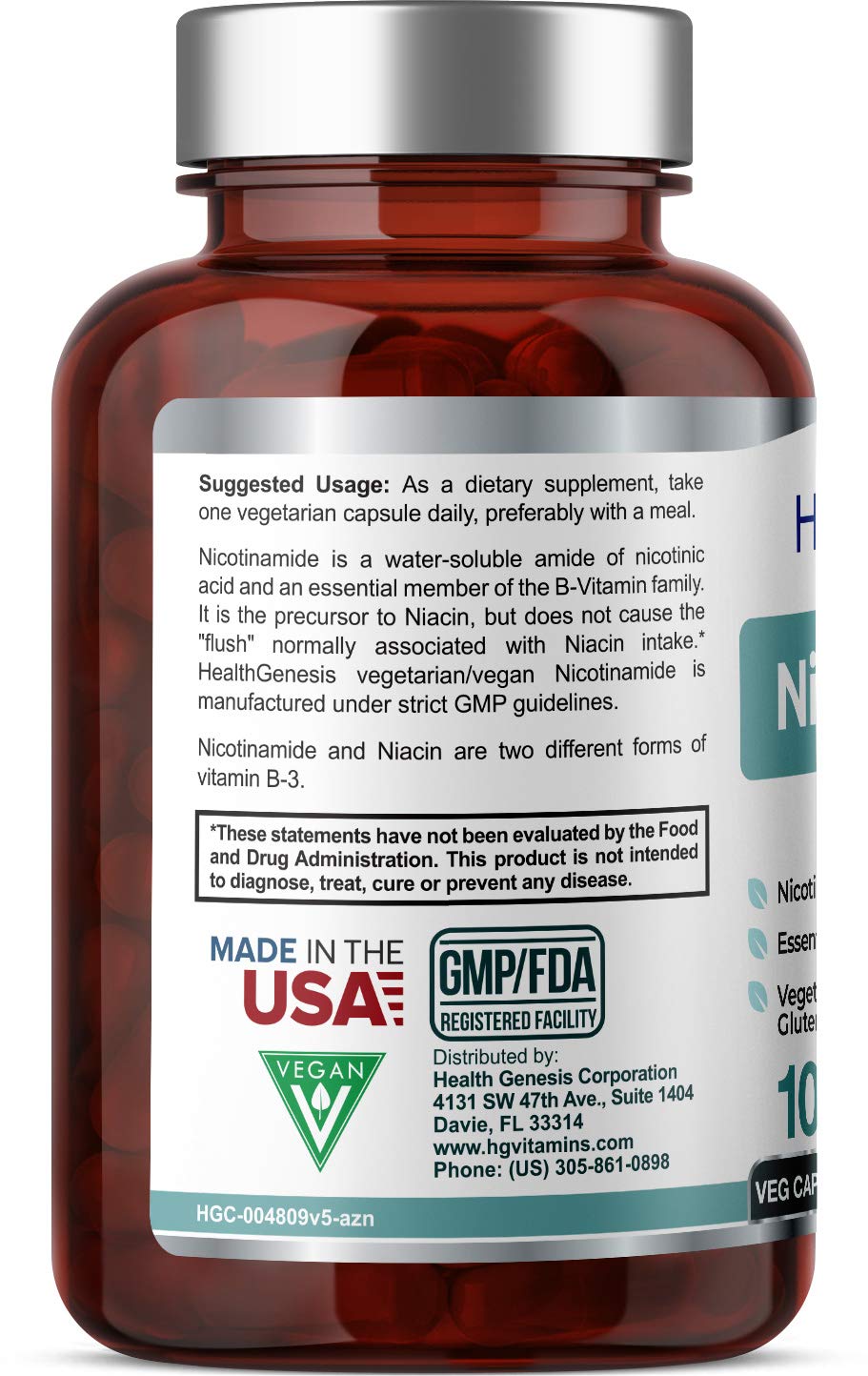 Nicotinamide 500 mg 100 Vcaps bottle label