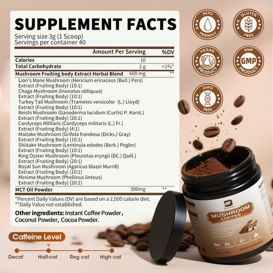 MCT oil-infused mushroom coffee powder