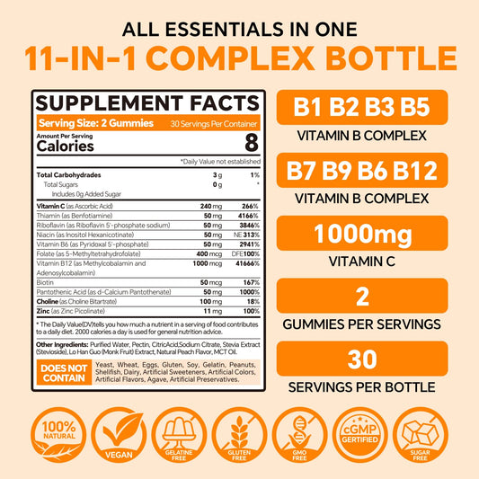 Back label of B Complex 50 Gummies bottle