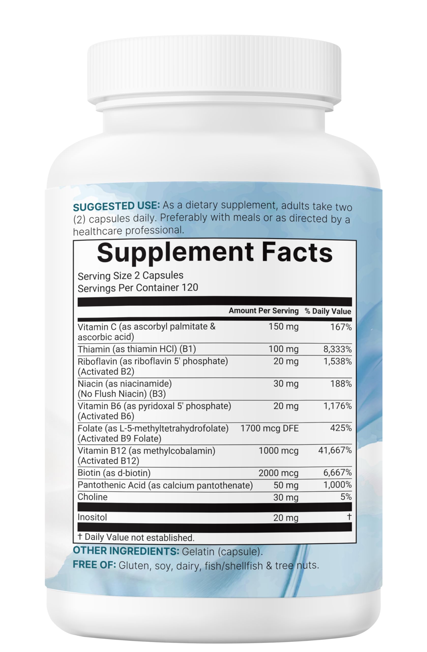 Product bottle with Micro Ingredients label for B complex capsules