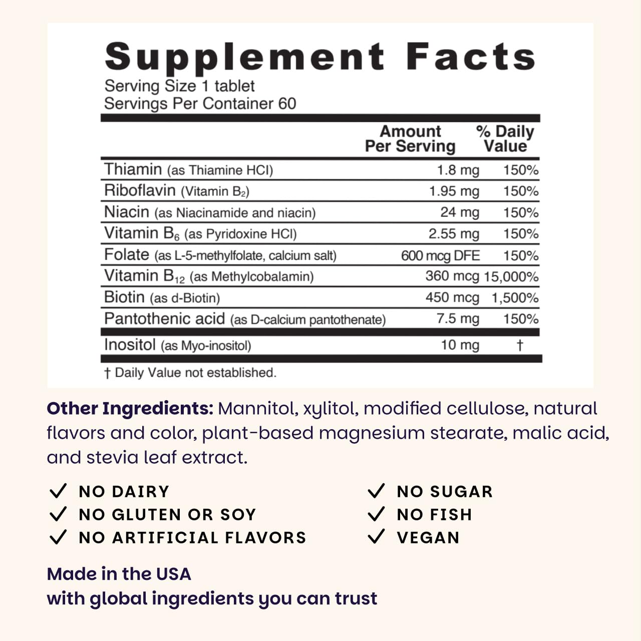B-Complex energy metabolism supplement bottle label