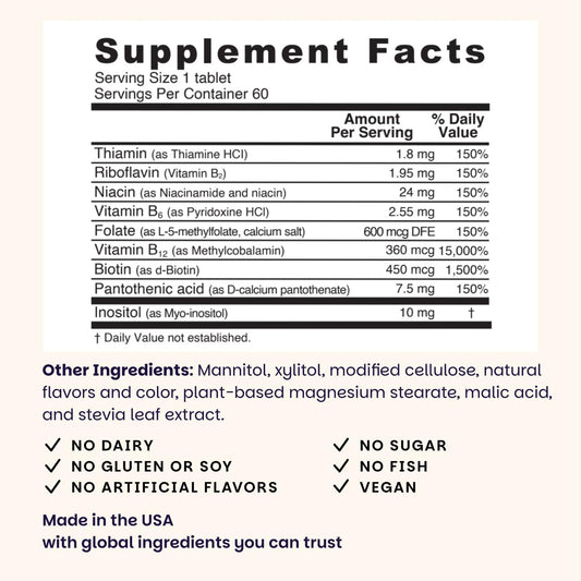 B-Complex energy metabolism supplement bottle label