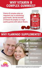 Ingredients highlight showing B vitamins: B3 Niacin, B6, B7 Biotin, B9 Folate, B12