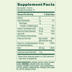 Ingredients list on B Complex Gummies Strawberry 70 Count bottle