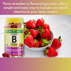 Label showing ingredients and nutrition for B Complex Gummies Strawberry 70 Count