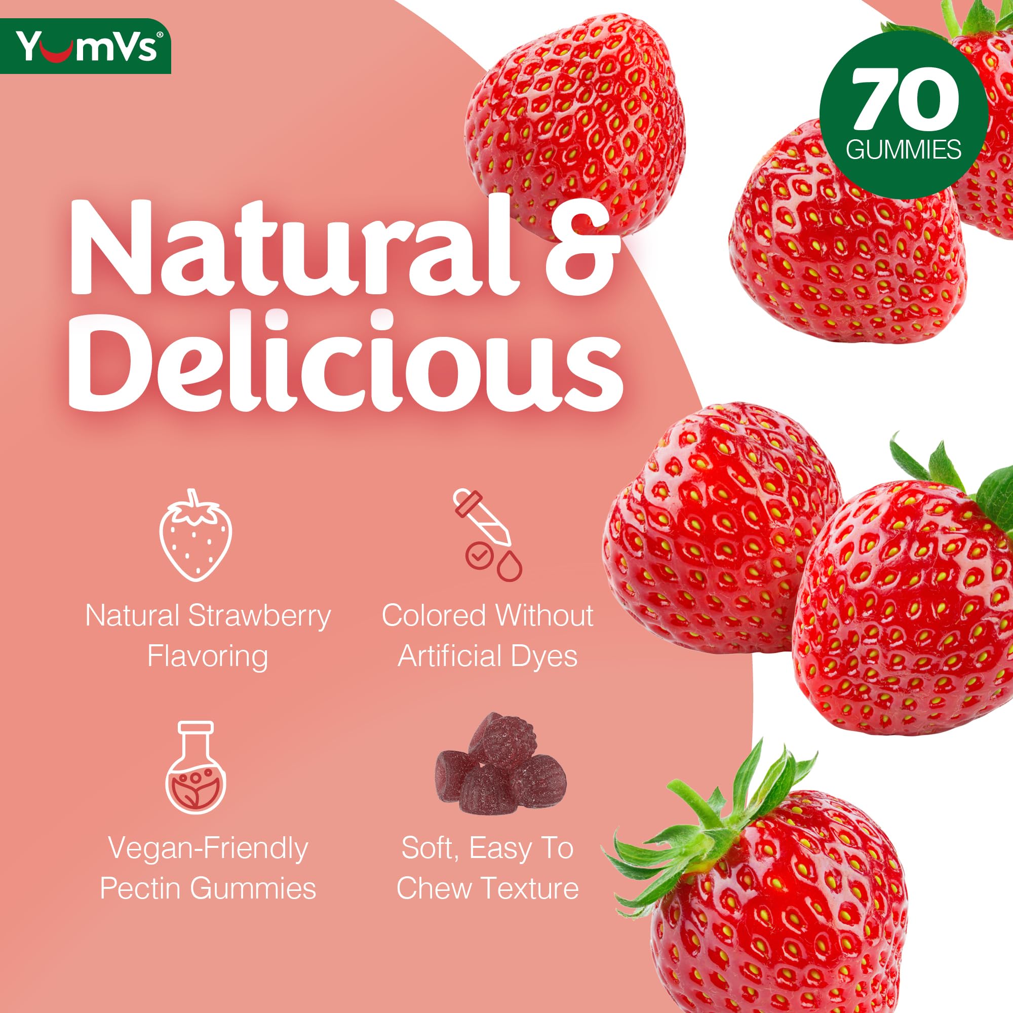 Natural strawberry flavored B Complex Gummies close-up