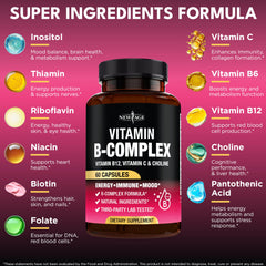 B-complex vitamins B1 through B12 with Vitamin C, Choline and Inositol