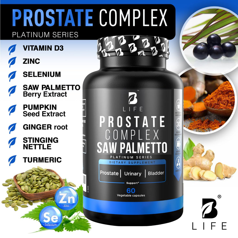 Close-up of label showing Saw Palmetto, Pumpkin Seed Oil, and Stinging Nettle Root