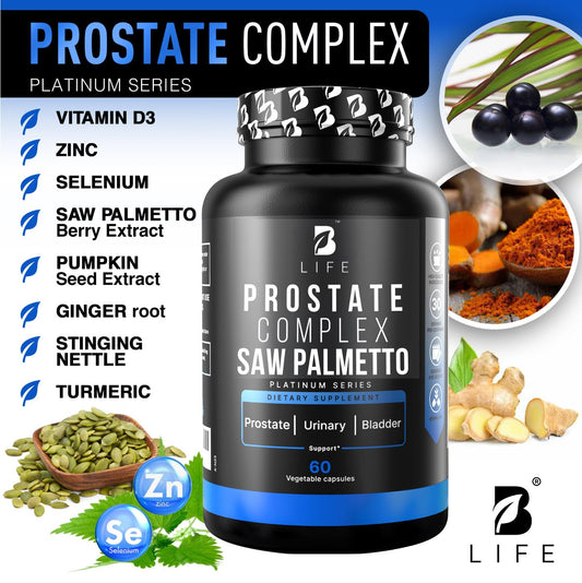 Close-up of label showing Saw Palmetto, Pumpkin Seed Oil, and Stinging Nettle Root