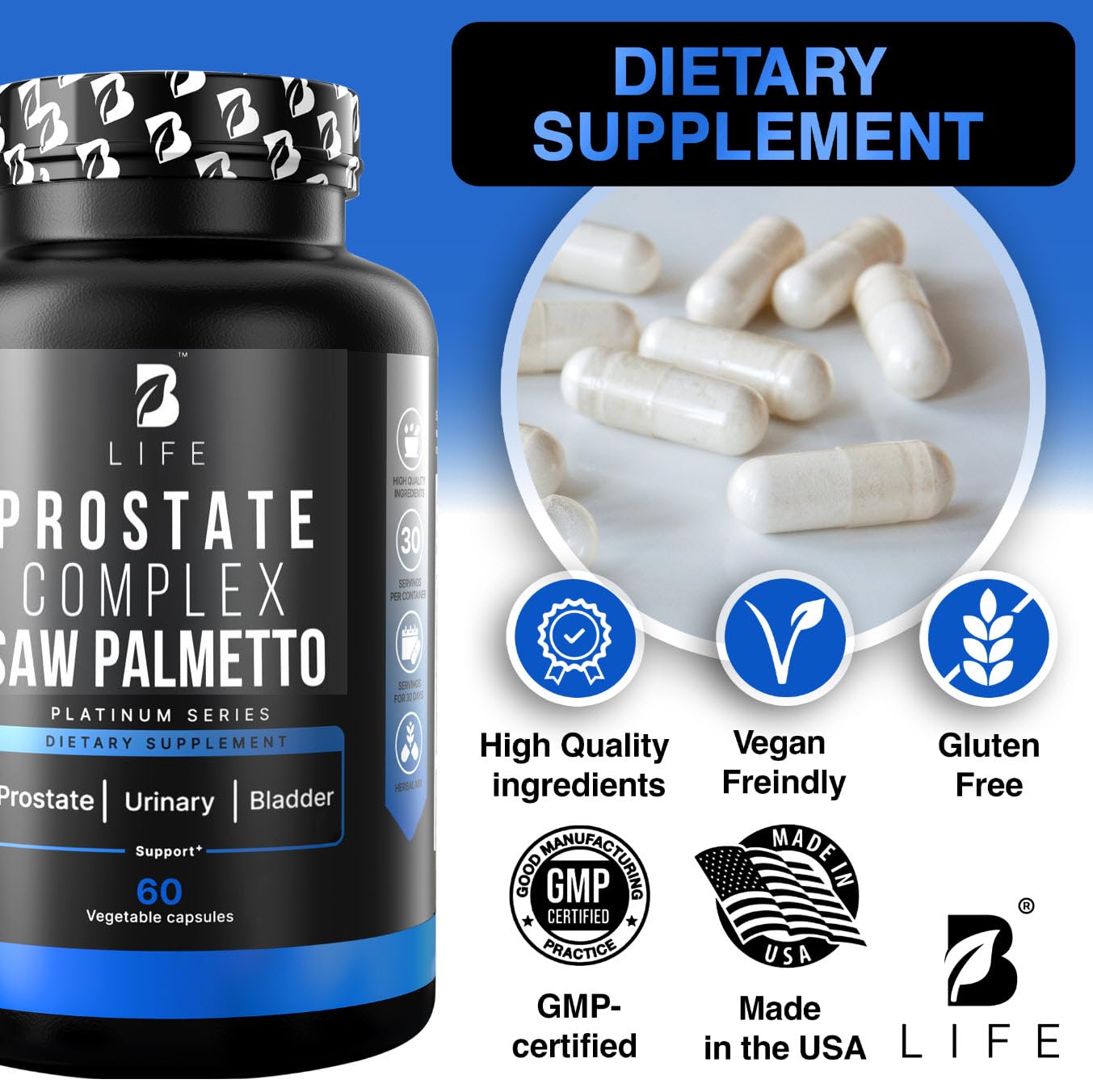 Lifestyle shot featuring a man and prostate health supplements