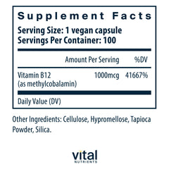 B12 1000mcg vegan methylcobalamin packaging