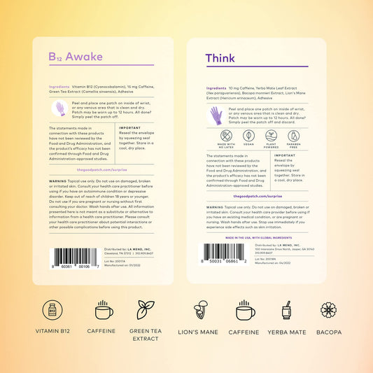 Close-up of B12 Awake patches label and design